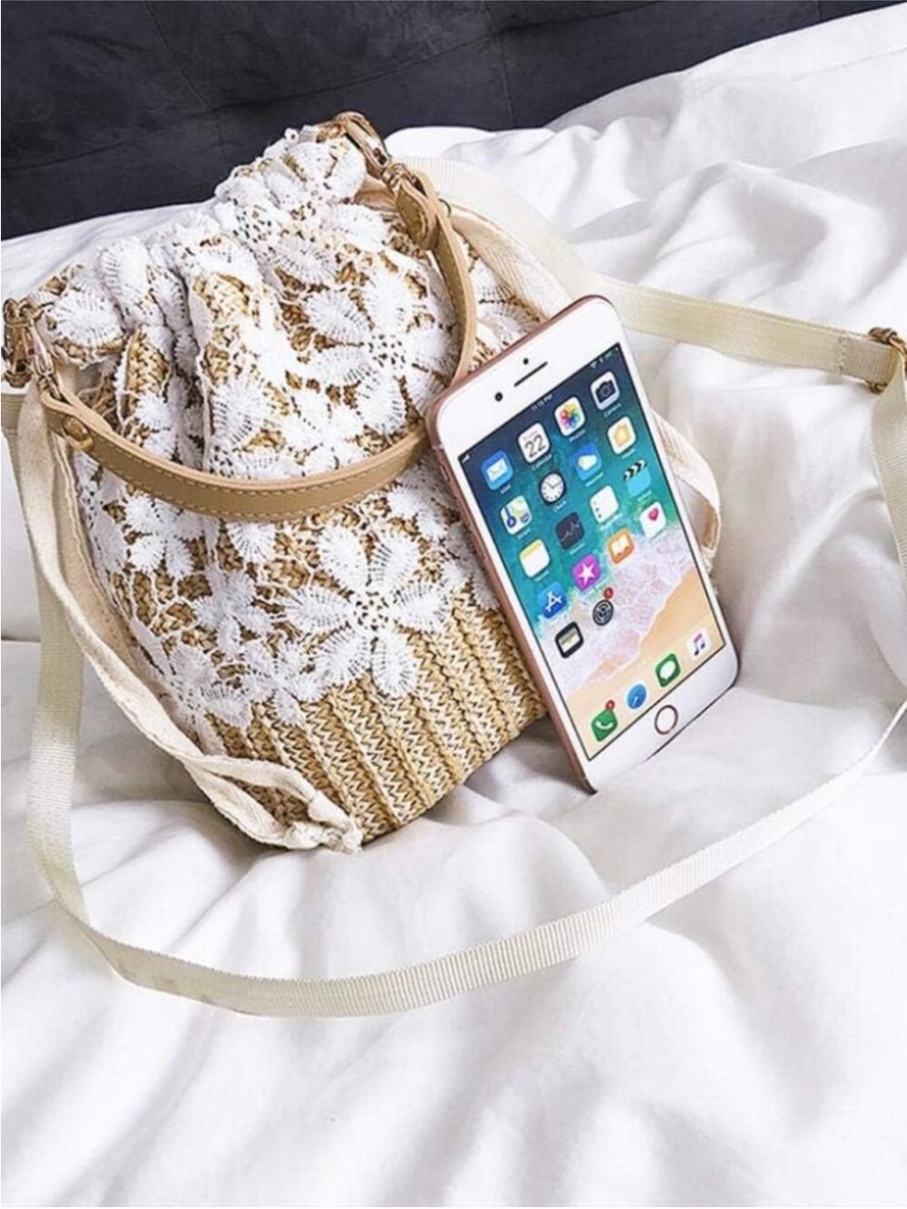Straw Cross, Women Beach Shoulder Summer Top Handle Crossbody Round Purse new - Picture 2 of 8